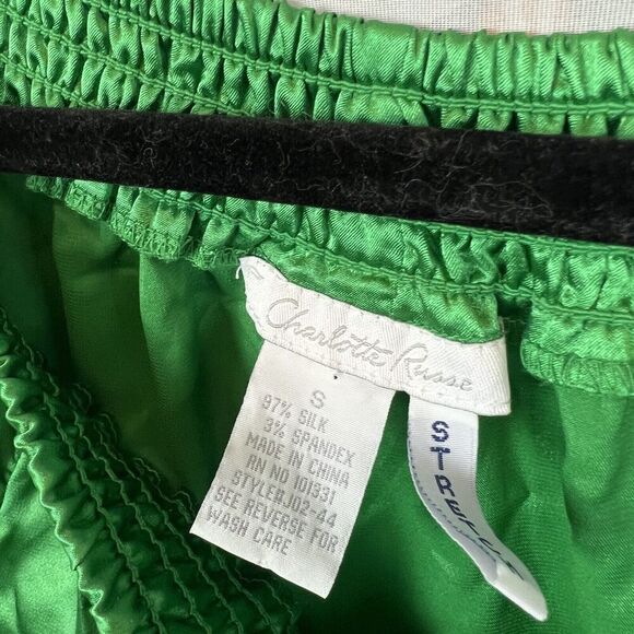 Vintage Charlotte Russe silk button down blouse y2k kelly green small stretch - Picture 5 of 8